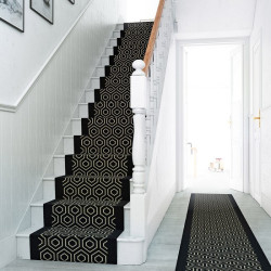 Moquette passage d'escalier - Motif hexagonal noir et blanc